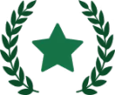 Green star surrounded by a laurel wreath.