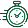 Green stopwatch icon with motion lines indicating speed.